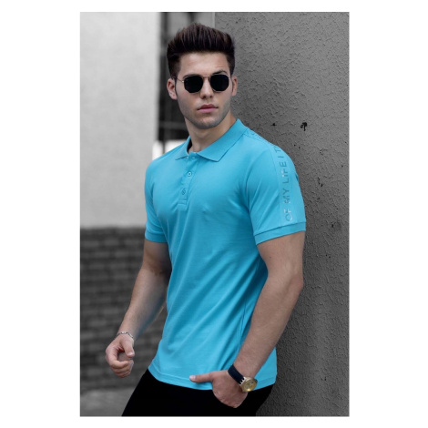 Madmext Shoulder Print Men's Blue Polo T-Shirt 4585