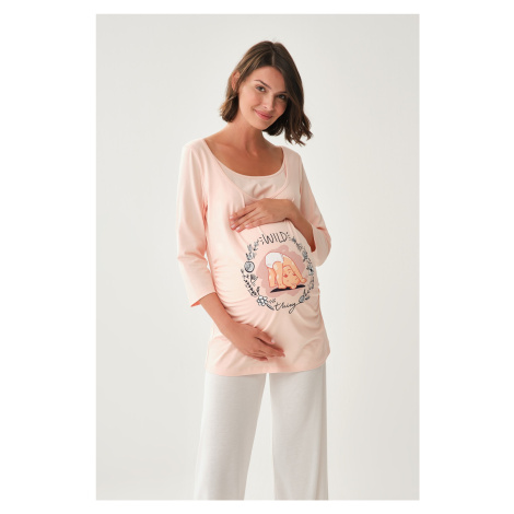 Dagi Pink Boat Neck Long Sleeve Maternity Cotton T-shirt