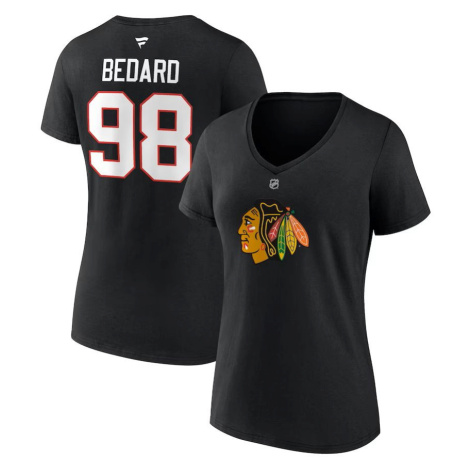 Chicago Blackhawks dámske tričko Connor Bedard #98 Draft 2023 Stack Logo Name & Number V-Neck Bl