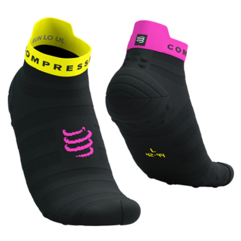 COMPRESSPORT Cyklistické ponožky členkové - PRO RACING V4.0 ULTRALIGHT RUN LOW - čierna/žltá/ruž