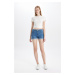 DEFACTO High Waist Fold-Ankle Jean Shorts