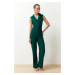 Trendyol Emerald Green Jacket Collared Button Detailed Woven Jumpsuit