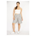 Şans Women's Smoky Plus Size Striped Linen Woven Fabric Elastic Waist Pocket Shorts