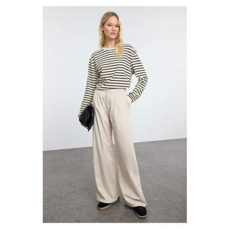 Trendyol Stone Pleated High Waist Wide Leg Trousers