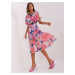 Dark blue and pink floral pleated dress