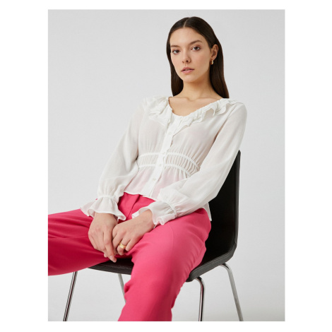 Koton V-Neck Ruffle Long Sleeve Blouse