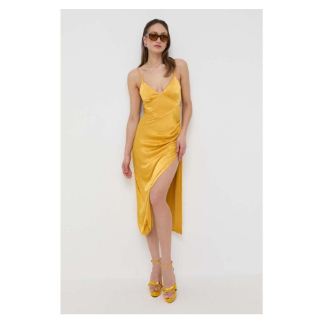 Šaty Bardot žltá farba, midi, rovný strih