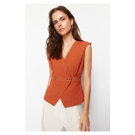Trendyol Tile Woven Bone Button Detailed Double Breasted Blouse