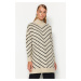 Trendyol Stone Striped High Collar Knitwear Sweater