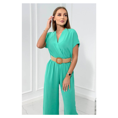 Overall with decorative belt at waist, light mint