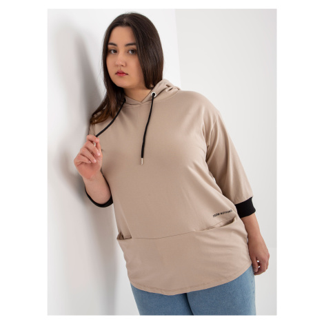Dark beige sweatshirt of larger size with pockets