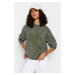 Trendyol Khaki Aged/Faded Effect Thick Fleece Inside Regular/Normal Fit Knitted Sweatshirt