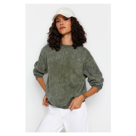 Trendyol Khaki Aged/Faded Effect Thick Fleece Inside Regular/Normal Fit Knitted Sweatshirt