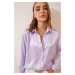 Happiness İstanbul Women's Lilac Lightly Flowing Satin Surface Shirt