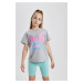 DEFACTO Girls Crew Neck Printed Short Sleeve T-Shirt