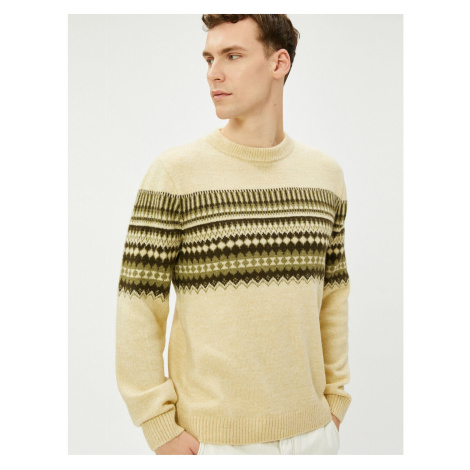 Koton Crew Neck Sweater Acrylic Blend Ethnic Pattern