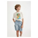 DEFACTO Boy Oversize Fit Wide Mold Crew Neck Printed Short Sleeve T-Shirt