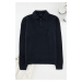 Trendyol Navy Blue Regular Polo Neck Textured Knitwear Sweater