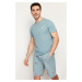Trendyol Blue Regular Fit Printed Knitted Shorts Summer Pajamas Set