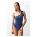 Trendyol Navy Blue One-Shoulder Accessory Silvery Regular Swimsuit