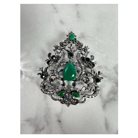 Brooch XZ459-191 silver + green