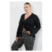 Trendyol Curve Black V-Neck Cutout Detailed Knitwear Cardigan