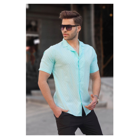 Madmext Turquoise Slim Fit 100% Cotton Short Sleeve Men's Shirt 5585