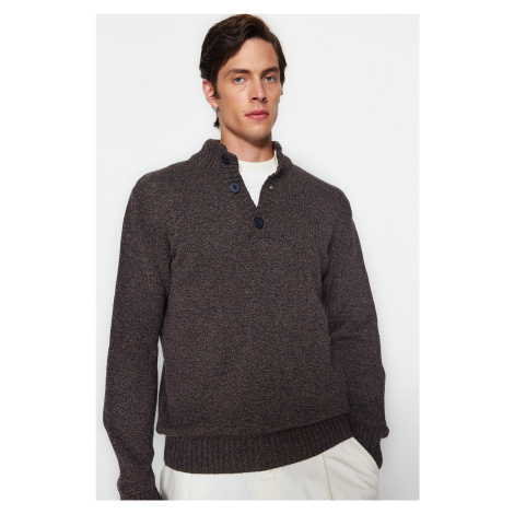 Trendyol Brown Men's Slim Fit Half Turtleneck Buttons Knitwear Sweater