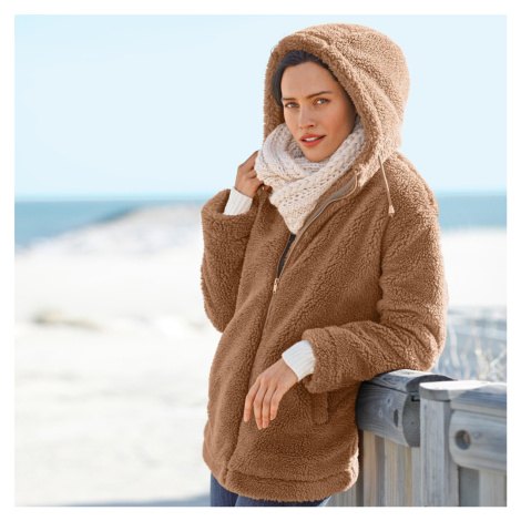 Blancheporte Buklé kabát s kapucňou, na zips karamelová
