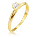 Zlatý prsteň 585 - lesklé hladké skosené ramená, číry kamienok - Veľkosť: 49 mm
