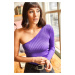 Olalook Women's Purple One Shoulder Above Waist Crop Knitwear Blouse