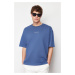 Trendyol Indigo Oversize/Wide Cut 100% Cotton Embroidered T-Shirt