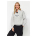 Trendyol Gray Thick Fleece Inside, Zipper Stand-Up Collar Oversized/Wide Knitted Sweatshirt