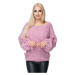 Fialovo-ružový vlnený sveter s jemným vzorom a dierkovené rukávy pre dámy
