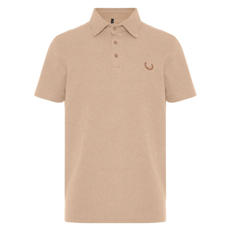 Trendyol Camel Regular/Normal Cut Embroidered Textured Polo Collar T-Shirt