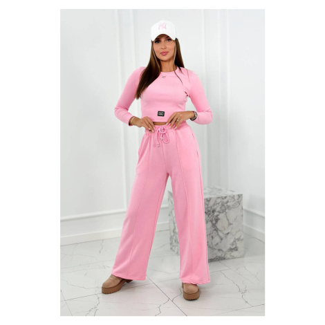 Cotton set ribbed blouse + trousers light pink