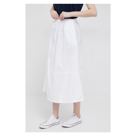 Bavlnená sukňa Deha biela farba, midi, áčkový strih