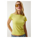 Happiness İstanbul Women's Yellow Crew Neck Basic Sandy T-Shirt