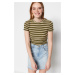 Trendyol Khaki Striped Baby Overlock Detailed Fitted Crop Ribbed Knitted Blouse