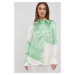 Košeľa Victoria Beckham dámska, zelená farba, voľný strih, s klasickým golierom