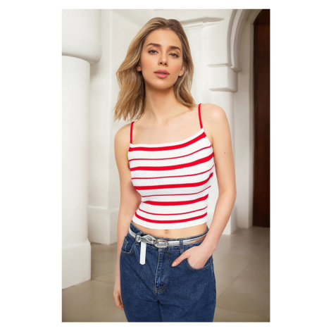 Trendyol Red Strap Crop Knitwear Blouse