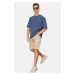 Trendyol Indigo Oversize Crew Neck Short Sleeve Textured Ottoman T-Shirt