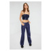 Madmext Navy Blue Leather Basic Women's Trousers
