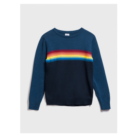 GAP Detský sveter happy stripe crewneck sweater Tmavo modrá