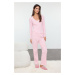 Trendyol Pink Lace and Ribbon/Bow Detail Ribbed Knitted Pajama Set