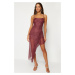 Trendyol Dusty Rose A-Line Flounce Knitted Satin Dress