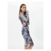 Koton Tulle Pencil Dress Midi Length Abstract Pattern Long Sleeve Round Neck Lined Draping Detai