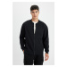 DEFACTO Relax Fit College Collar Zippered Double Pocket Seasonal Thin Bomber Cardigan