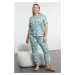 Trendyol Curve Mint Teddy Bear Patterned Jogger Fit Knitted Pajama Set