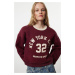 Trendyol Claret Red Color Blocked Slogan Oversize Crop Thick Inside Fleece Knitted Sweatshirt